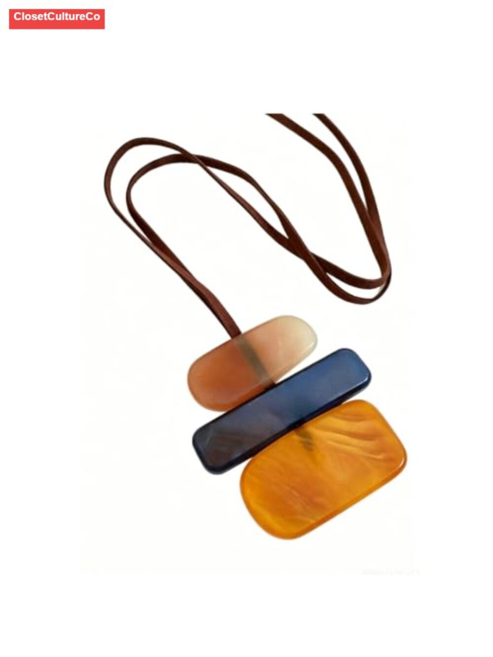 Bohemian Geometric Pendant Necklace Faux Leather Cord Resin Vintage Statement